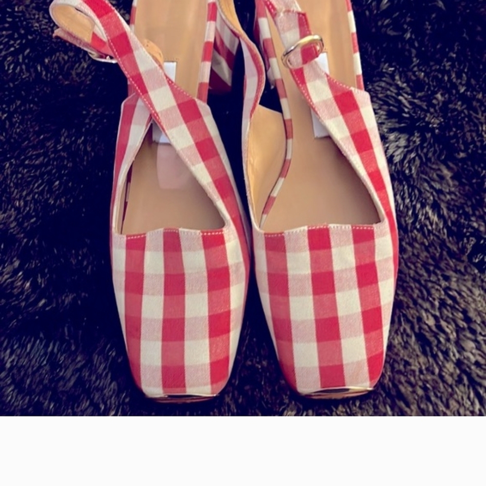 Miista Red and White Checkered Heels
